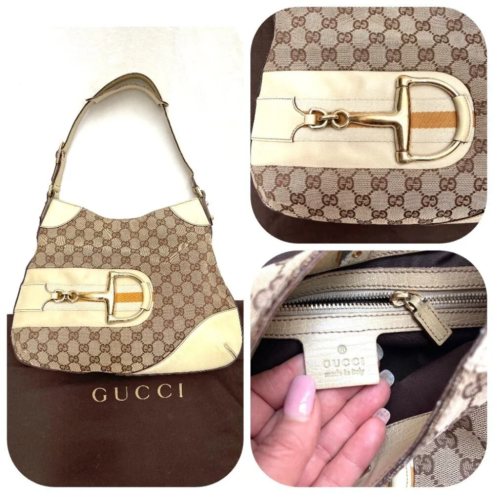 Gucci GG beige Canvas Horsebit Hasler Vintage Hobo Bag